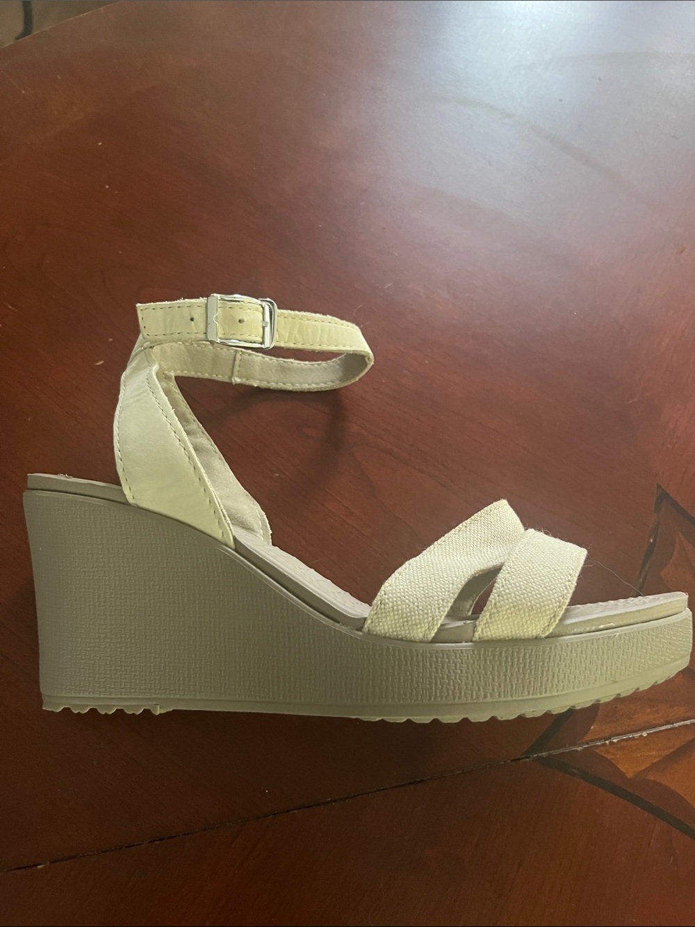 Crocs Leigh II Sandal with Ankle Strap in Ivory